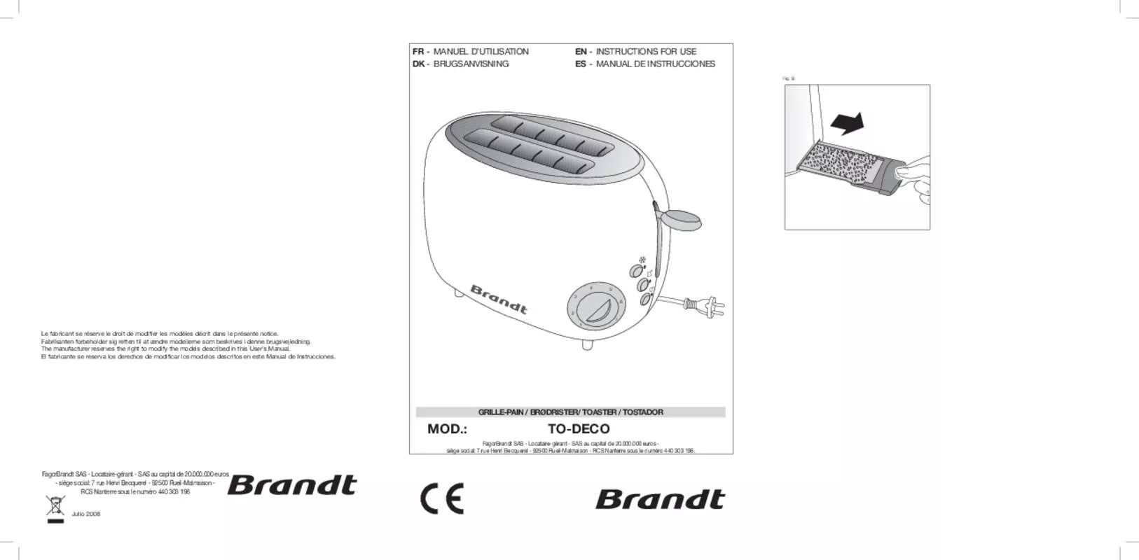 Mode d'emploi BRANDT TO-DECO