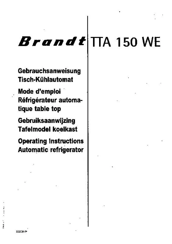 Mode d'emploi BRANDT TTA150WE