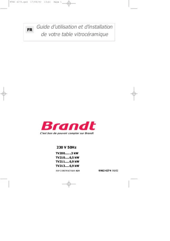 Mode d'emploi BRANDT TV200BF1