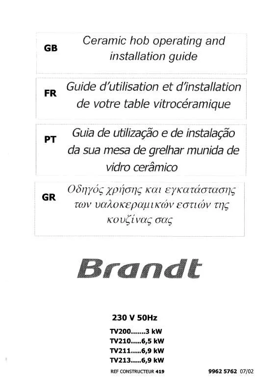 Mode d'emploi BRANDT TV200BS1