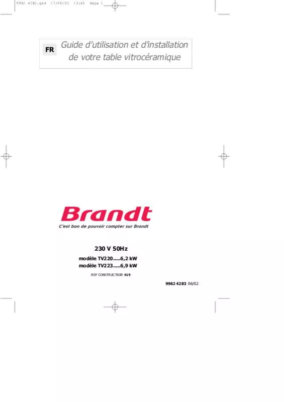 Mode d'emploi BRANDT TV220BF1