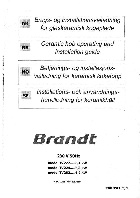 Mode d'emploi BRANDT TV222BN1