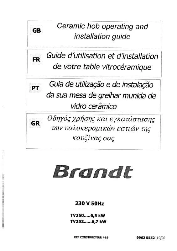 Mode d'emploi BRANDT TV250XT1