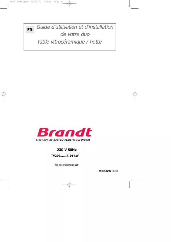 Mode d'emploi BRANDT TV299XF1