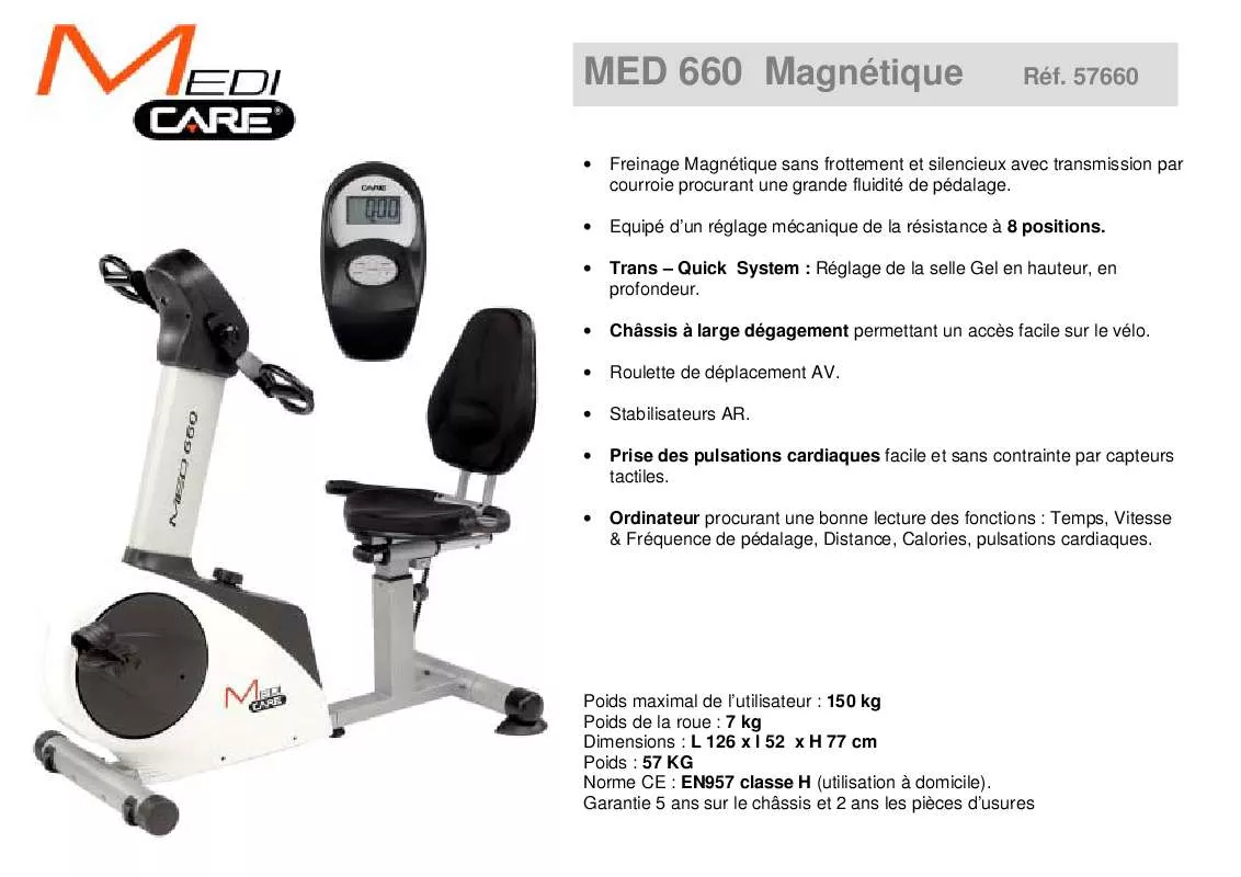 Mode d'emploi CARE FITNESS MED 660