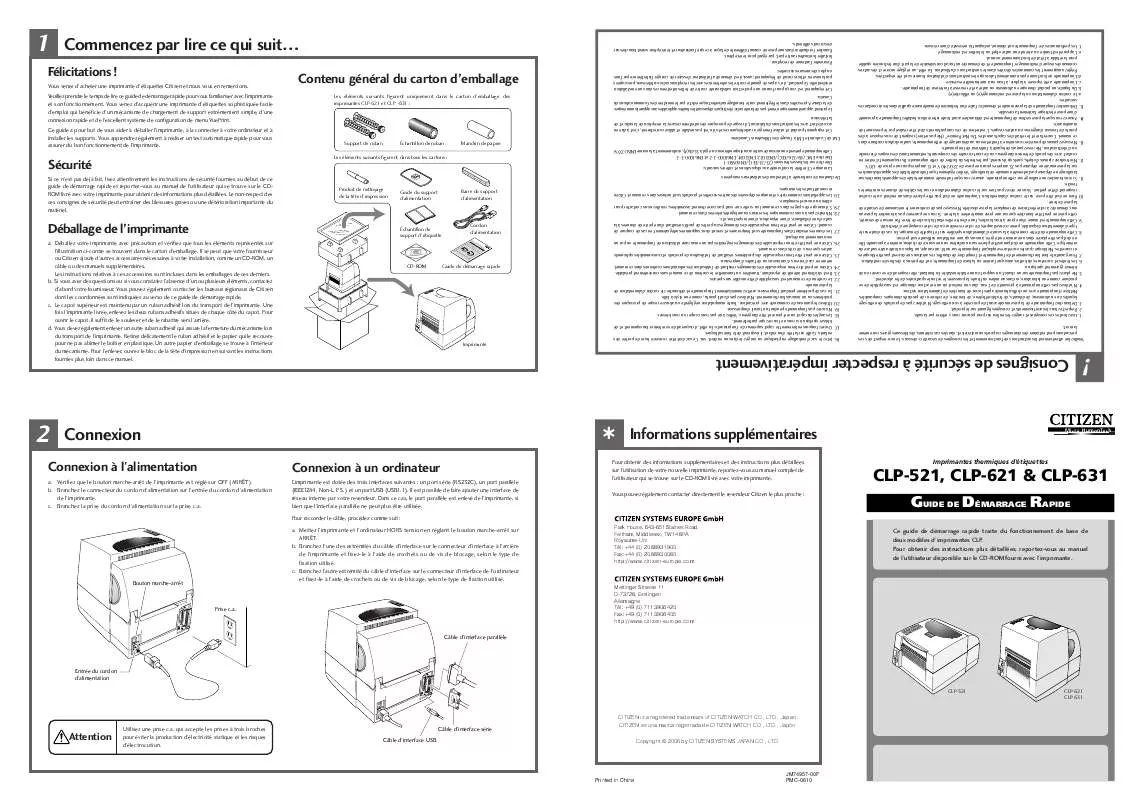 Mode d'emploi CITIZEN CLP-521