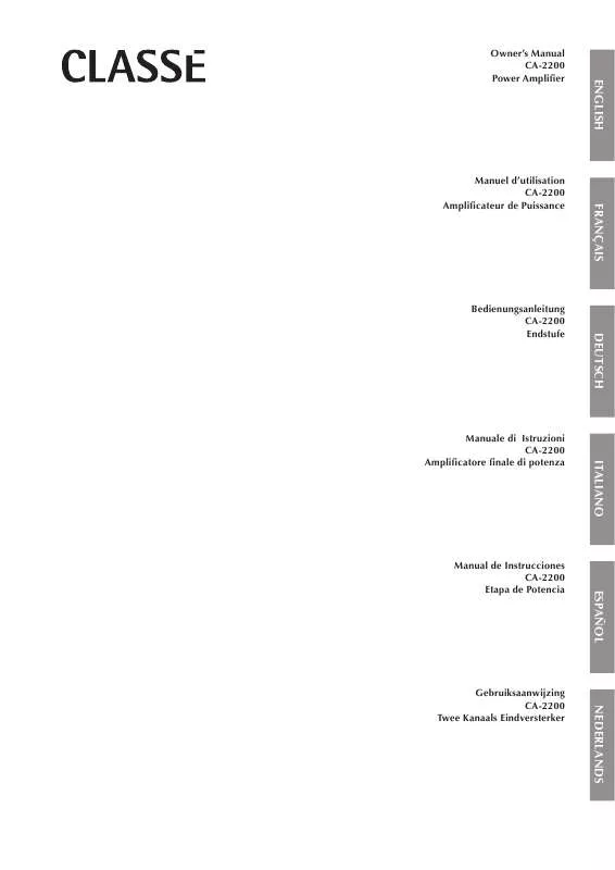 Mode d'emploi CLASSE AUDIO CA-2200