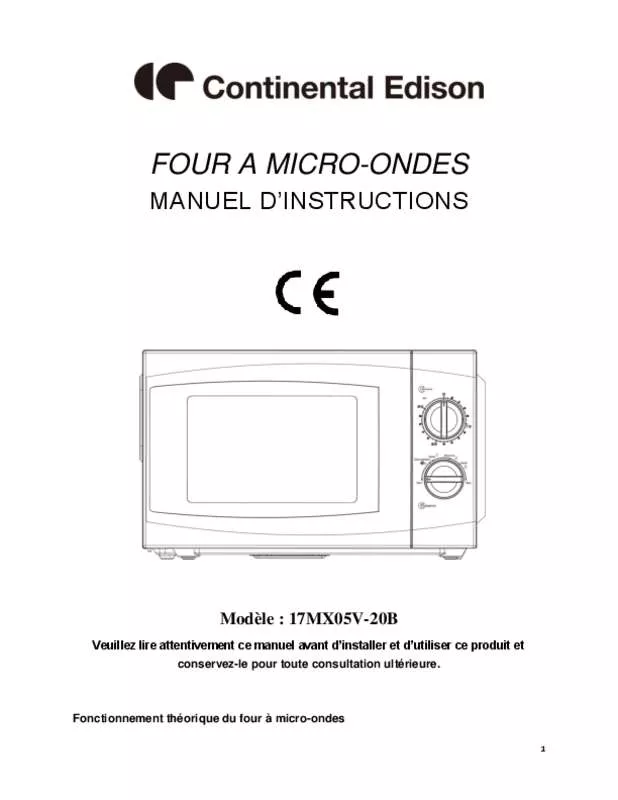 Mode d'emploi CONTINENTAL EDISON 17MX05V-20B