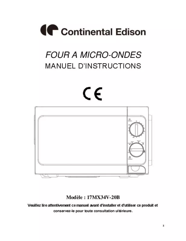 Mode d'emploi CONTINENTAL EDISON 17MX34V-20B