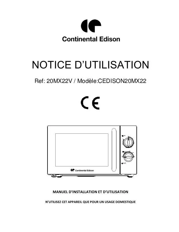 Mode d'emploi CONTINENTAL EDISON 20MX22V