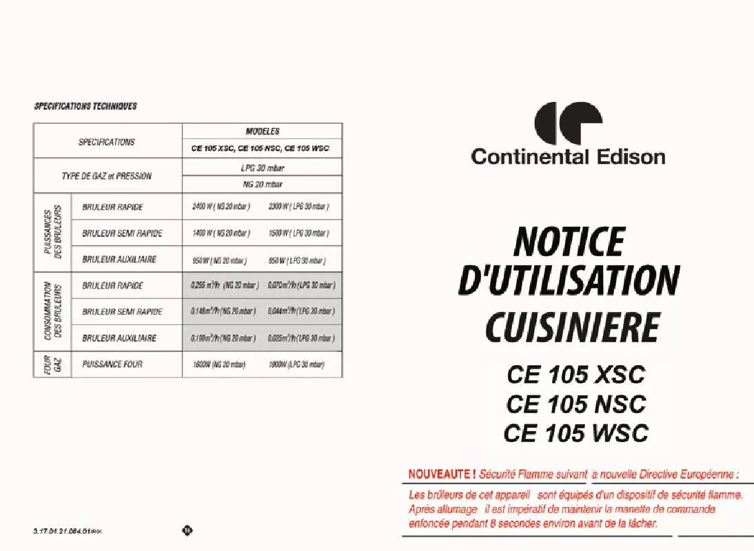 Mode d'emploi CONTINENTAL EDISON CE105WSC