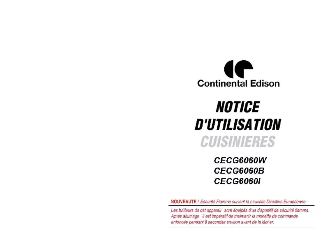 Mode d'emploi CONTINENTAL EDISON CECG6060B