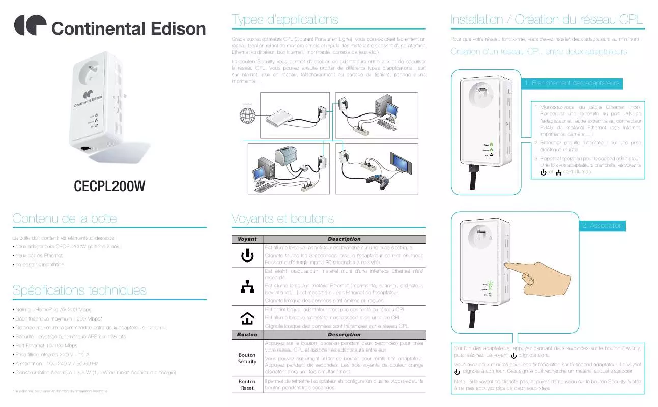 Mode d'emploi CONTINENTAL EDISON CECPL200W