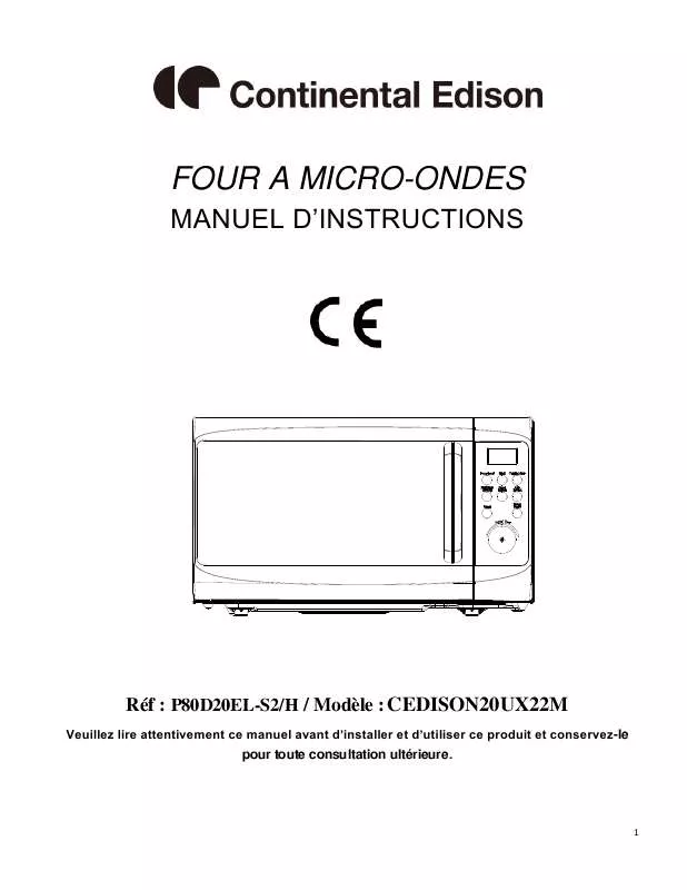 Mode d'emploi CONTINENTAL EDISON CEDISON20UX22M