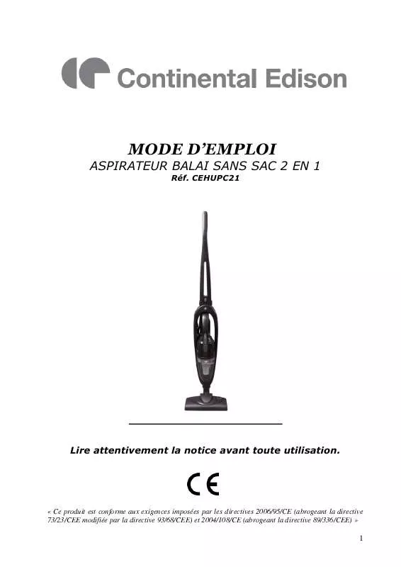 Mode d'emploi CONTINENTAL EDISON CEHUPC21