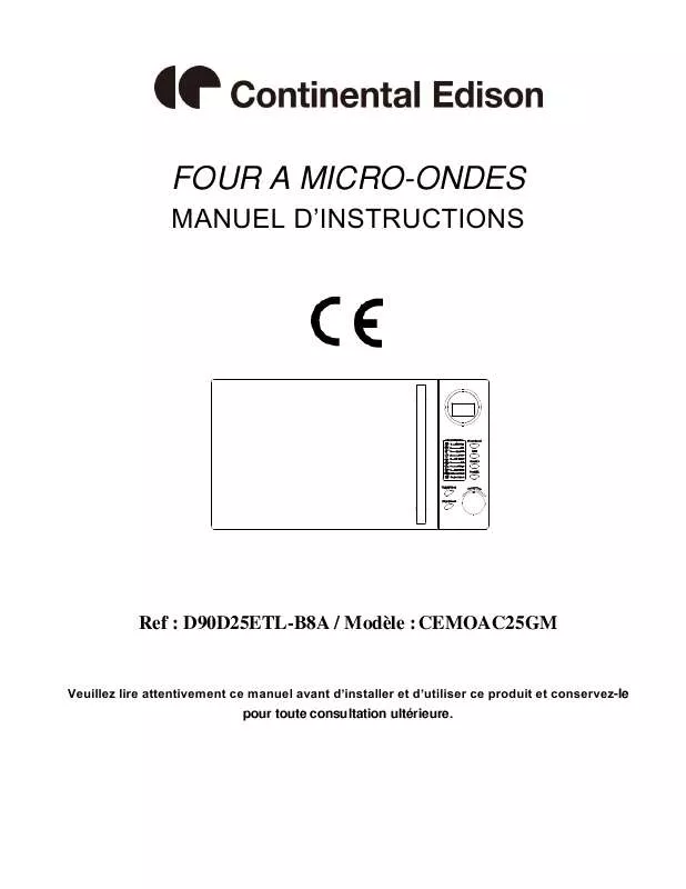 Mode d'emploi CONTINENTAL EDISON CEMOAC25GM