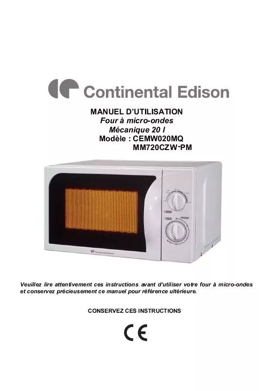 Mode d'emploi CONTINENTAL EDISON CEMW020MQ