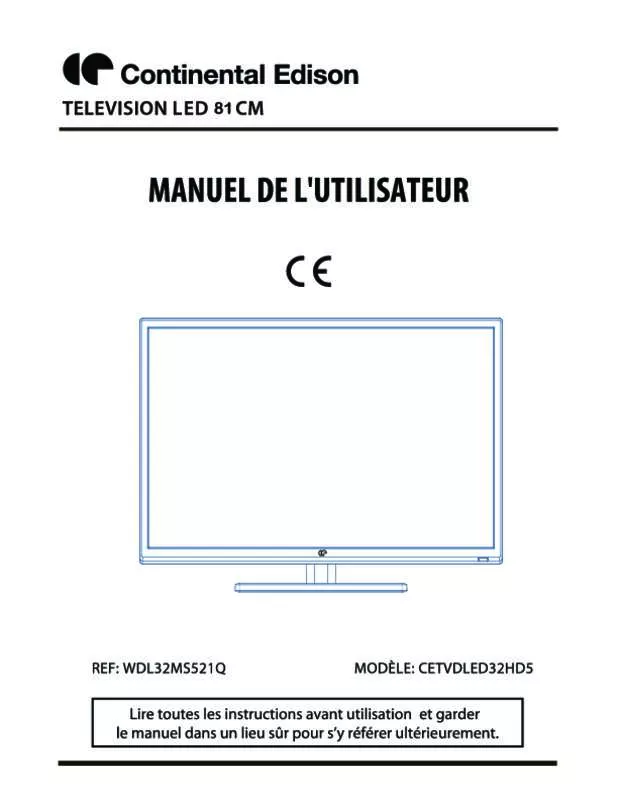 Mode d'emploi CONTINENTAL EDISON CETVDLED32HD5