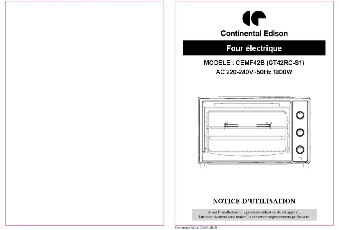 Mode d'emploi CONTINENTAL EDISON GT42RC-S1