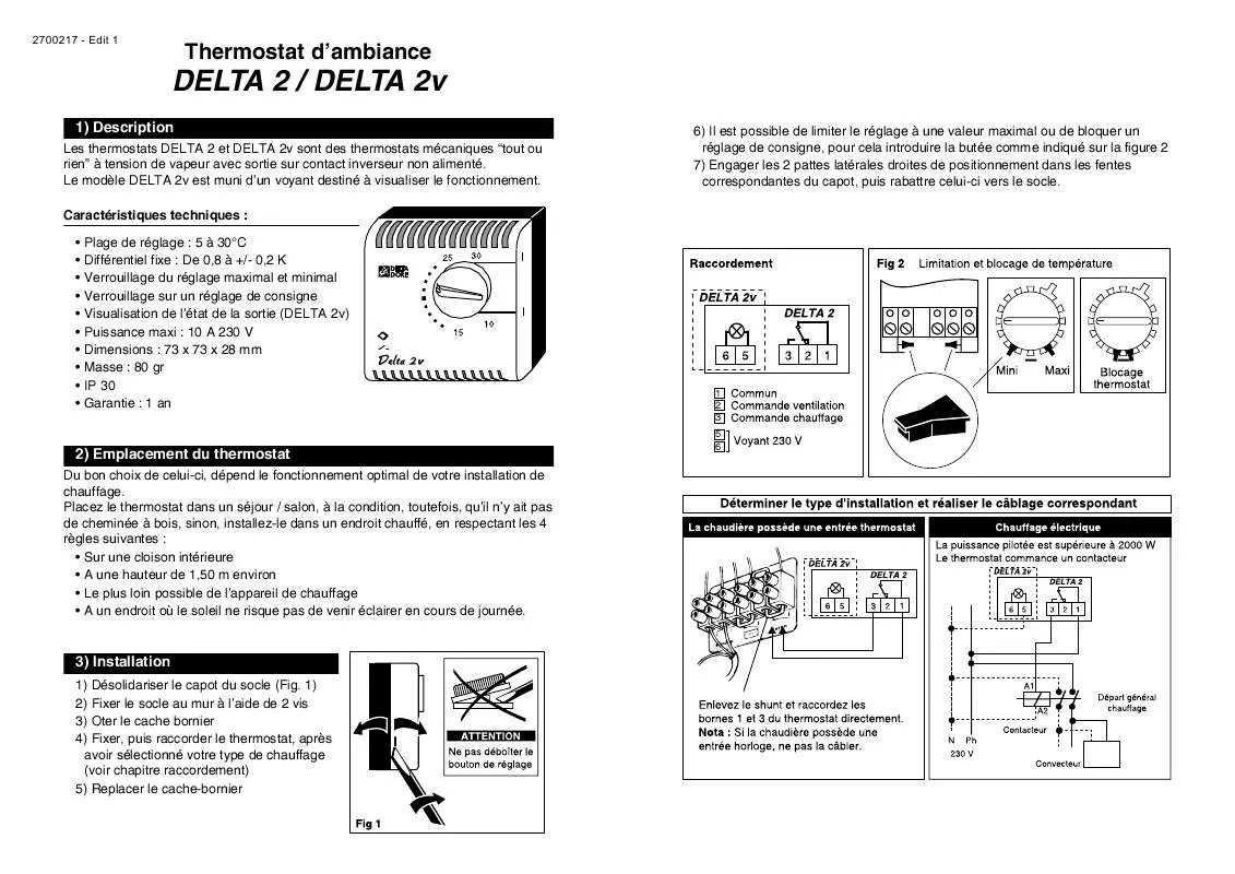 Mode d'emploi DELTA DORE THERMOSTAT D AMBIANCE DELAT 2V