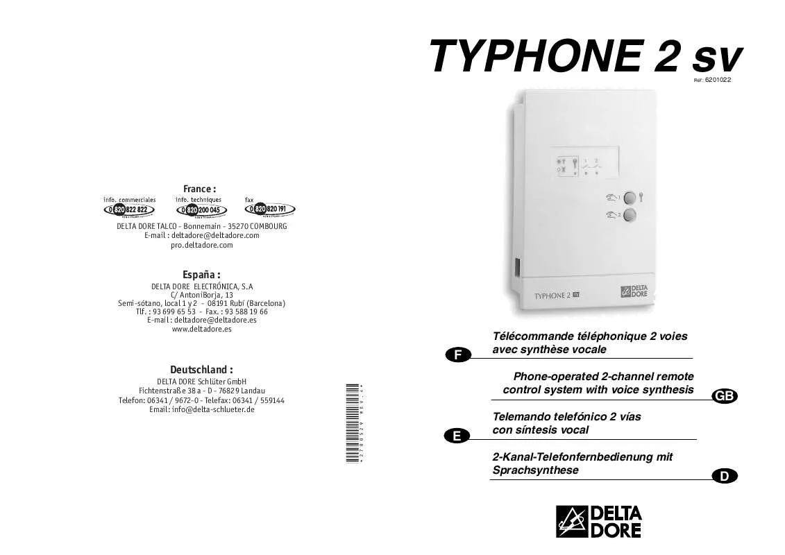 Mode d'emploi DELTA DORE TYPHONE 2 SV