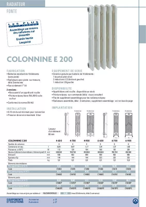 Mode d'emploi DEVILLE COLONNINE E 200