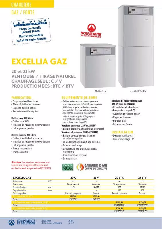 Mode d'emploi DEVILLE EXCELLIA GAZ