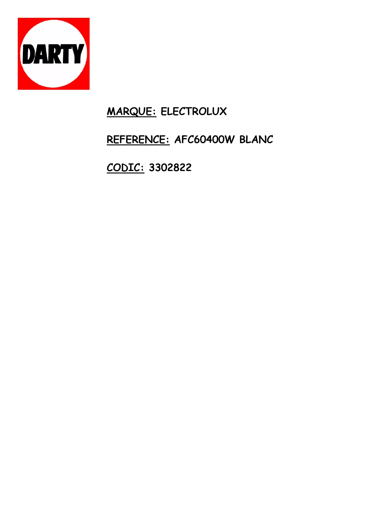 Mode d'emploi ELECTROLUX AFC60400W