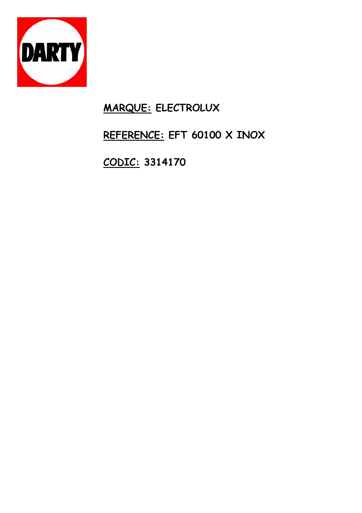 Mode d'emploi ELECTROLUX EFT60100X EFT60100X1