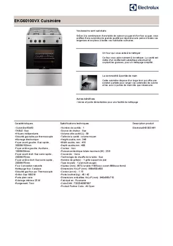 Mode d'emploi ELECTROLUX EKG60100VX