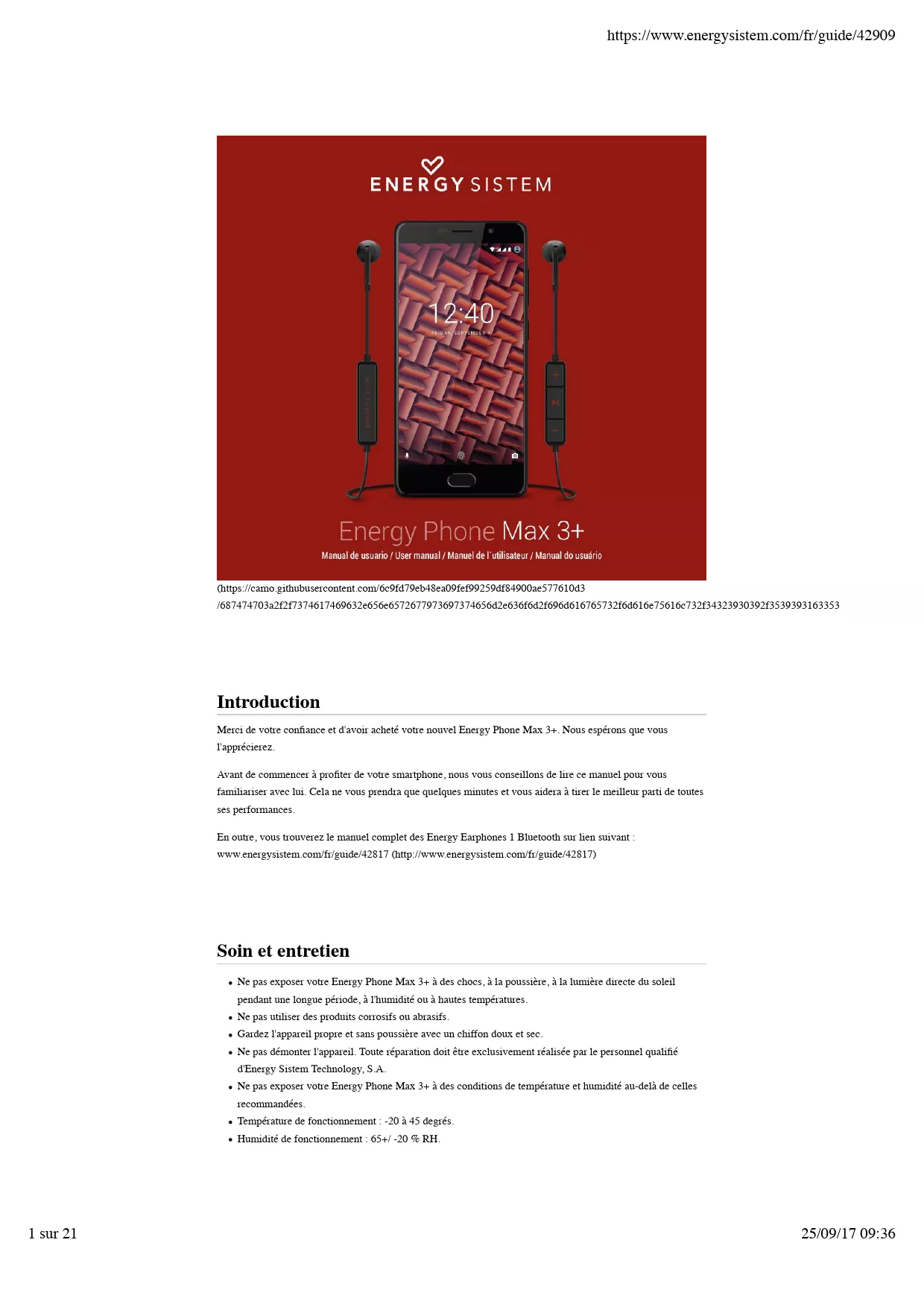 Mode d'emploi ENERGY SISTEM PHONE MAX 3+