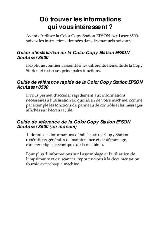 Mode d'emploi EPSON COLOR COPY STATION 8500