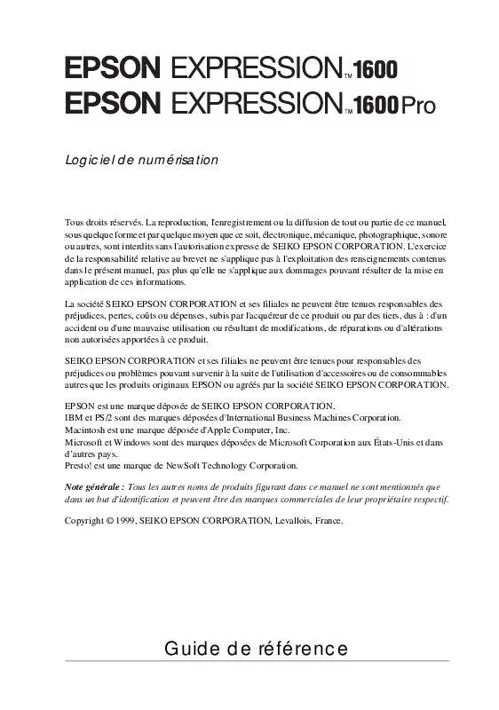 Mode d'emploi EPSON EXPRESSION 1600