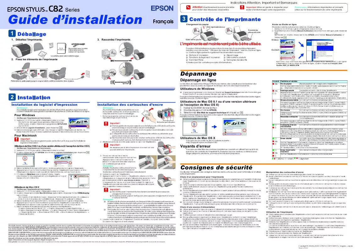 Mode d'emploi EPSON STYLUS C82