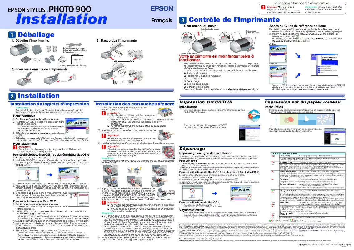 Mode d'emploi EPSON STYLUS PHOTO 900