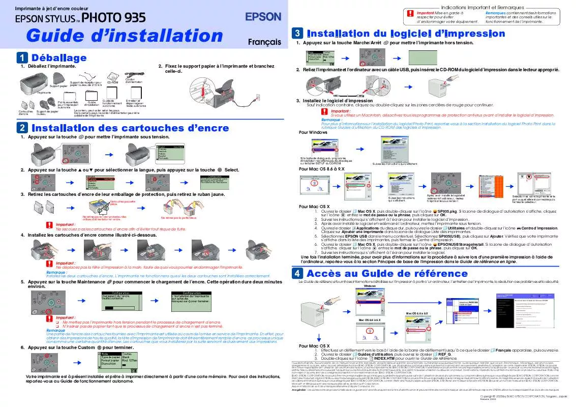 Mode d'emploi EPSON STYLUS PHOTO 935