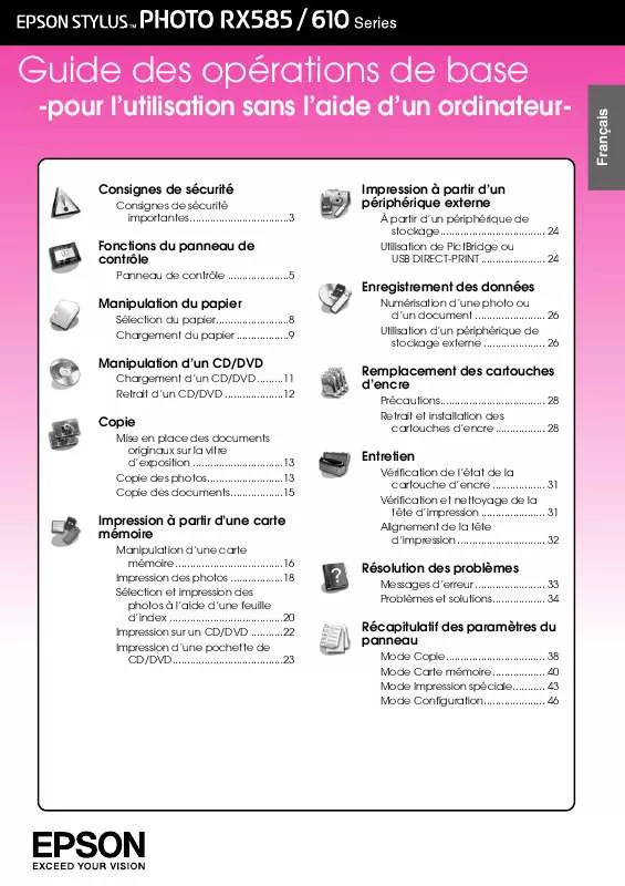 Mode d'emploi EPSON STYLUS PHOTO RX610