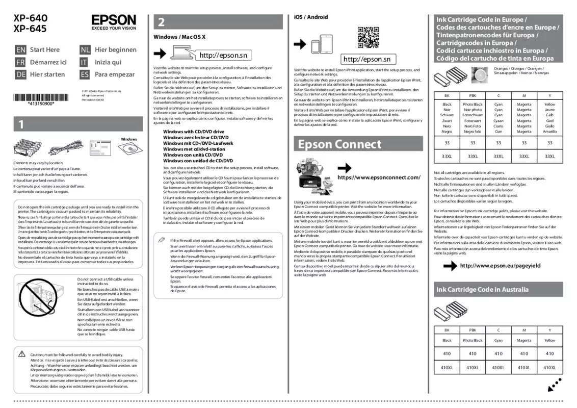 Mode d'emploi EPSON EXPRESSION PREMIUM XP-645 & XP 645