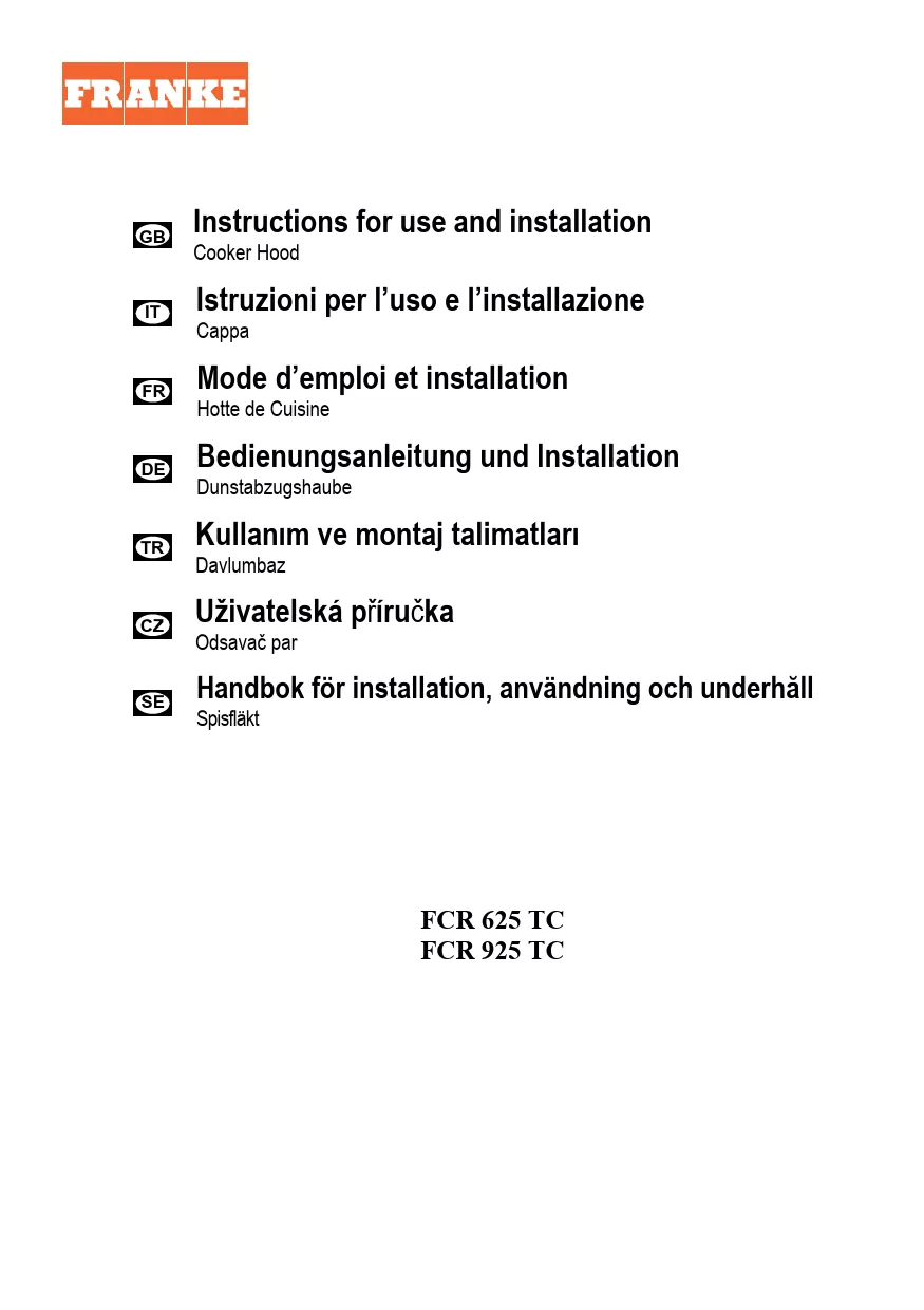 Mode d'emploi FRANKE CRYSTAL FCR 925 TC WH XS