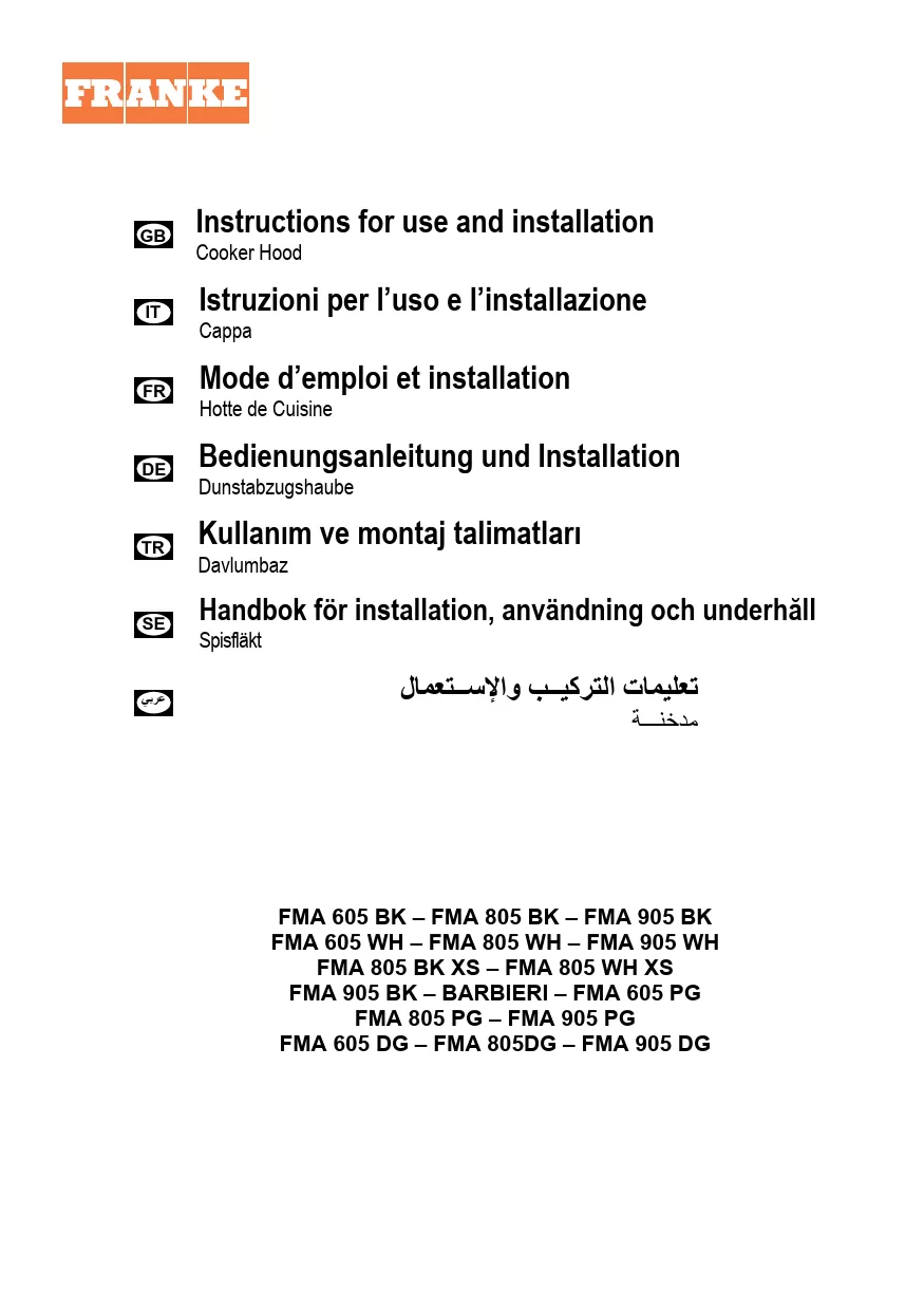 Mode d'emploi FRANKE FMA 905 BK XS