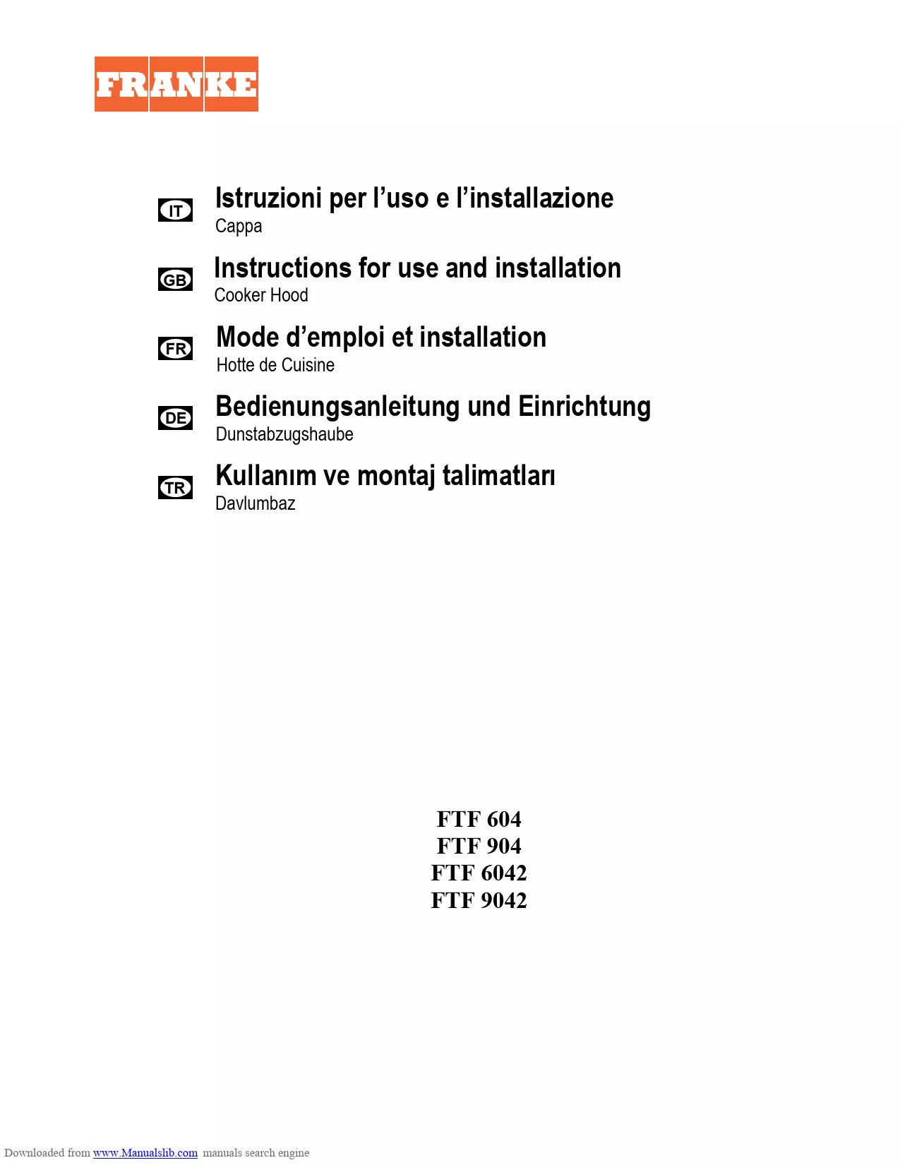 Mode d'emploi FRANKE FTF 604XS