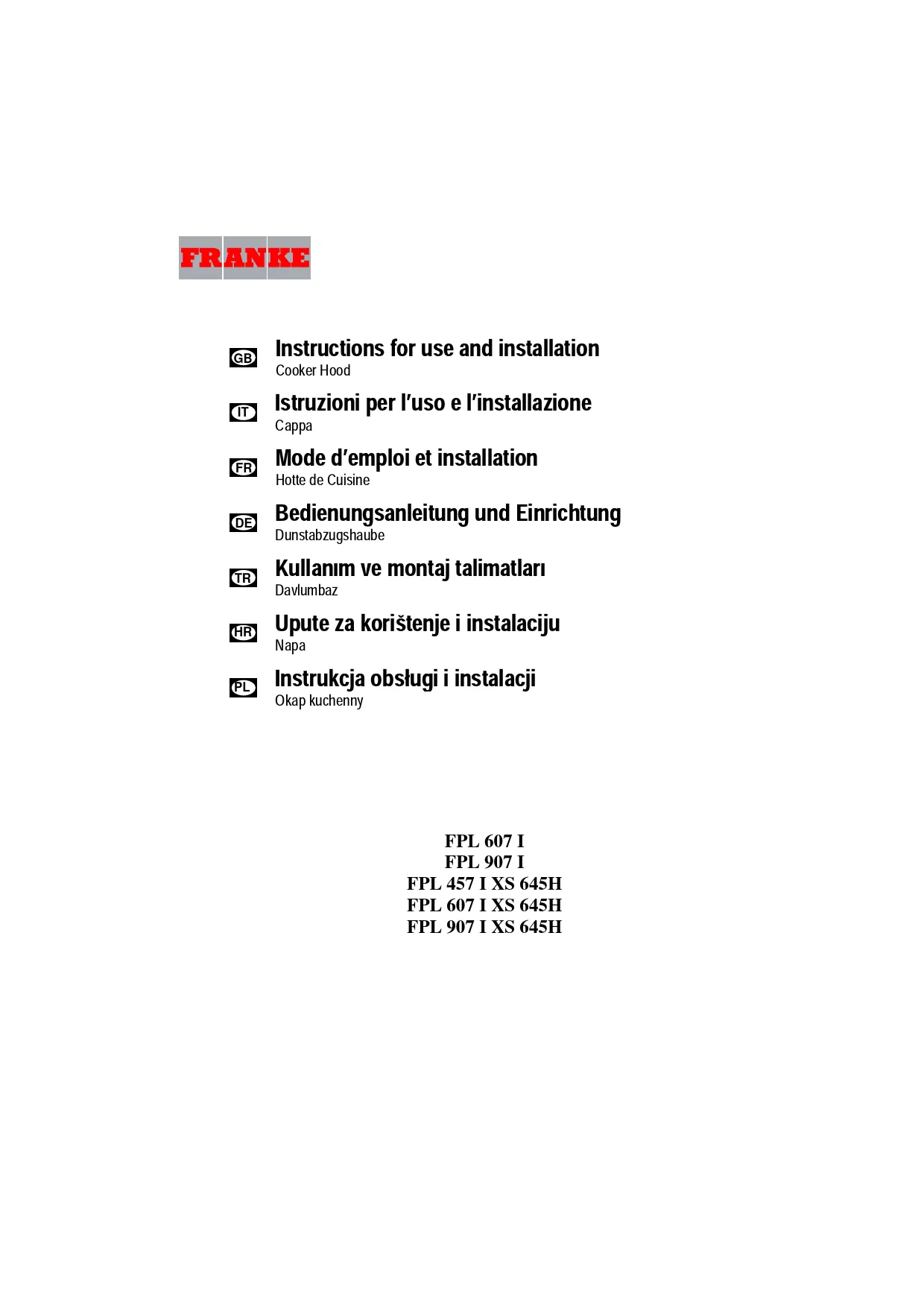 Mode d'emploi FRANKE PLANAR FPL 457 I XS 645H