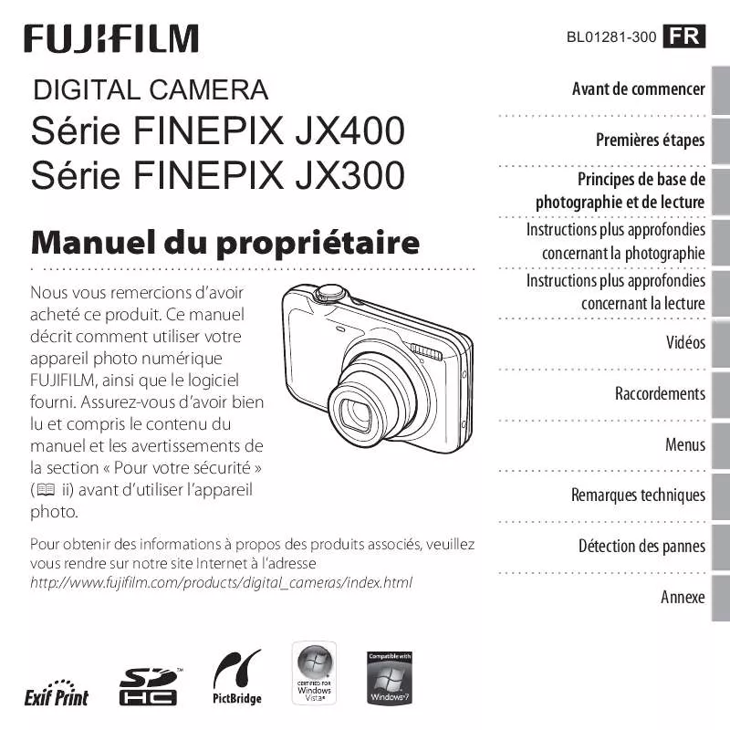 Mode d'emploi FUJIFILM FINEPIX JX400