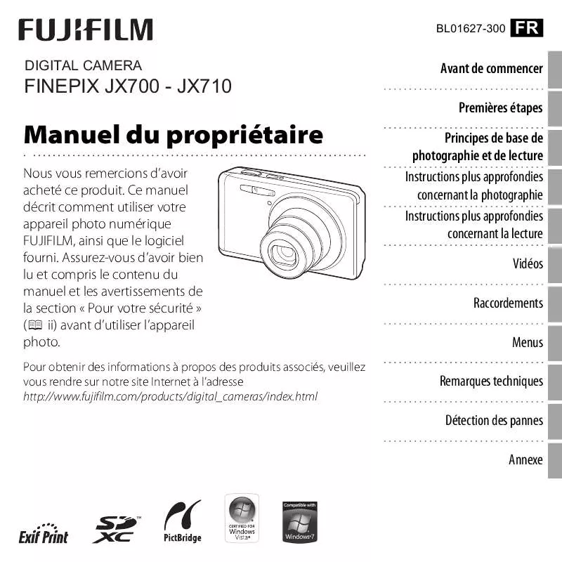 Mode d'emploi FUJIFILM FINEPIX JX700