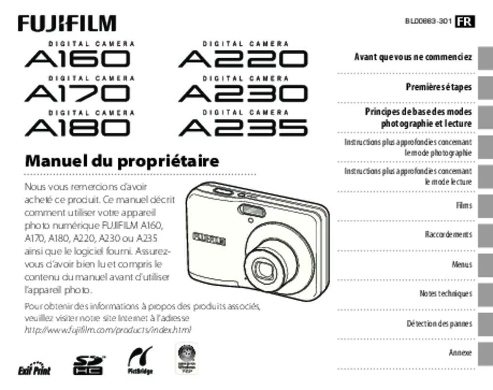 Mode d'emploi FUJIFILM FINEPIX A160