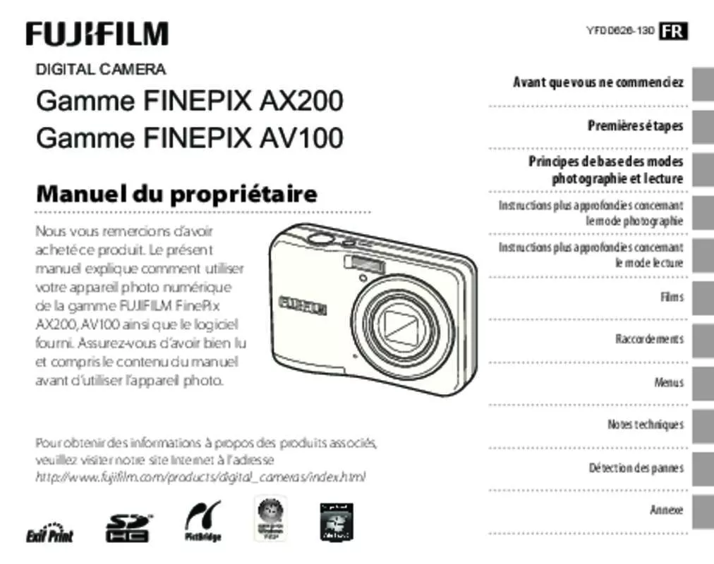 Mode d'emploi FUJIFILM FINEPIX AX200