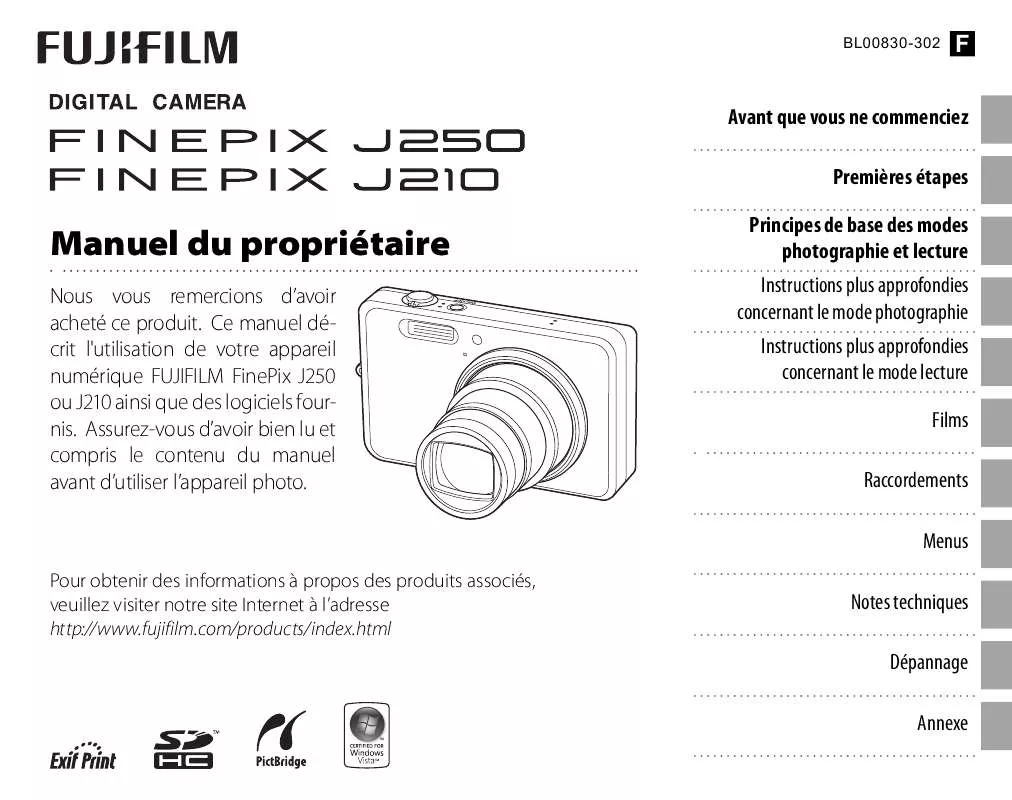 Mode d'emploi FUJIFILM FINEPIX J210