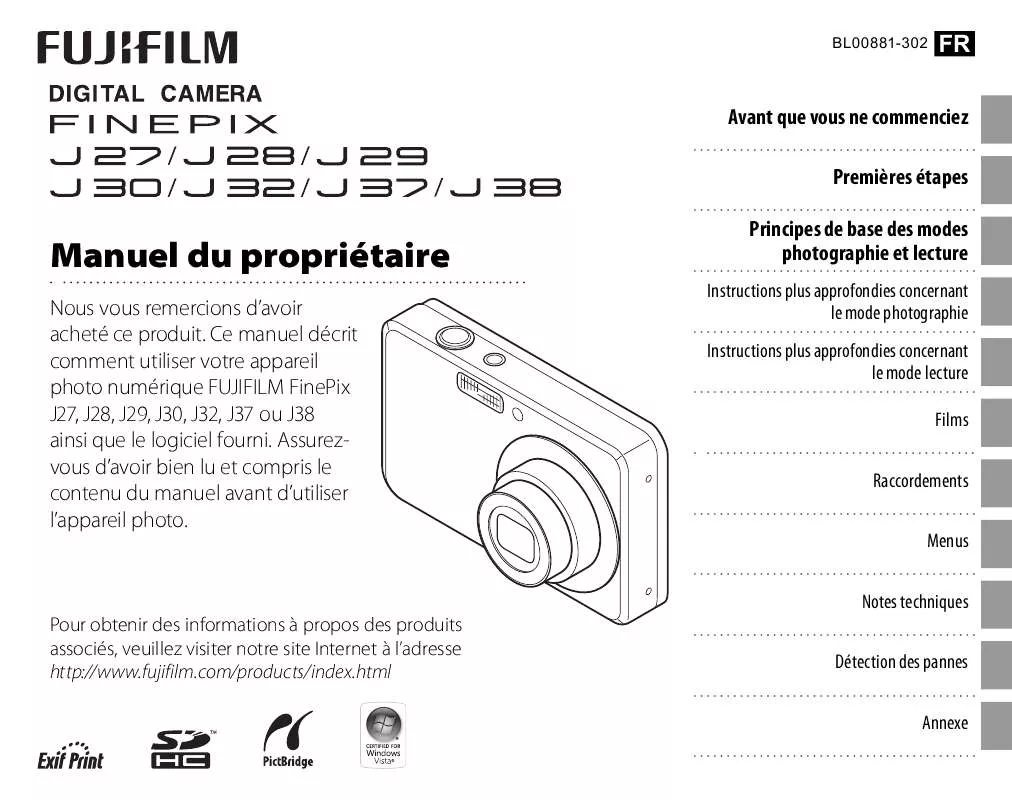 Mode d'emploi FUJIFILM FINEPIX J27