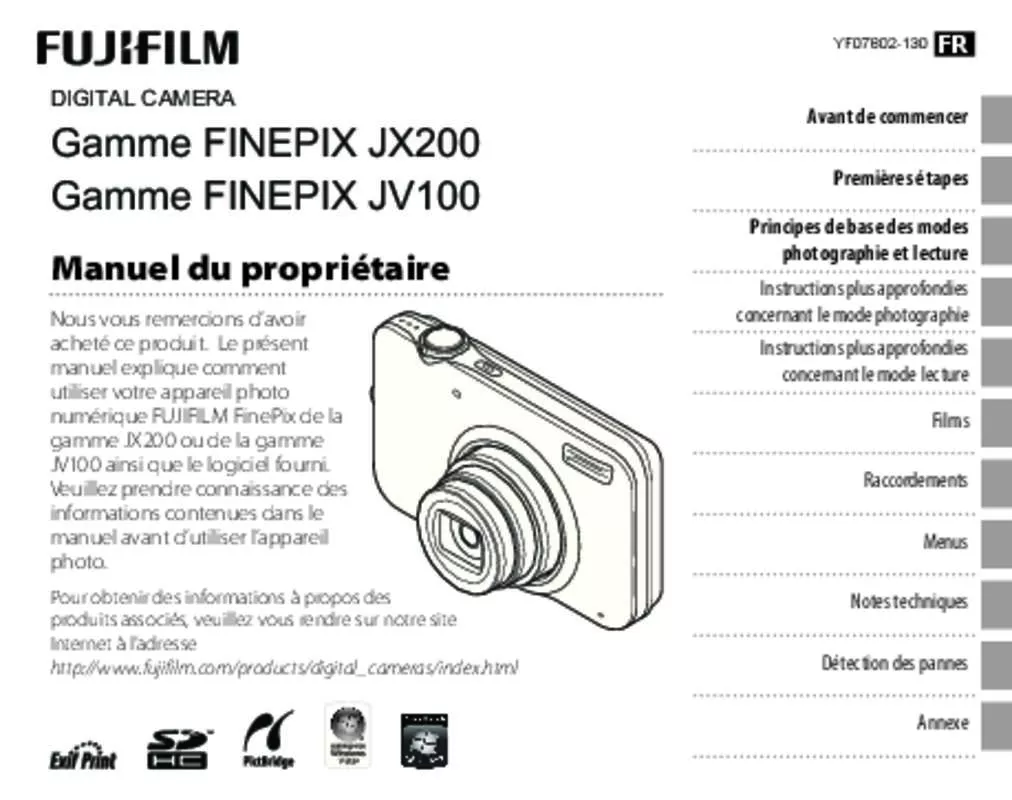 Mode d'emploi FUJIFILM FINEPIX JX200