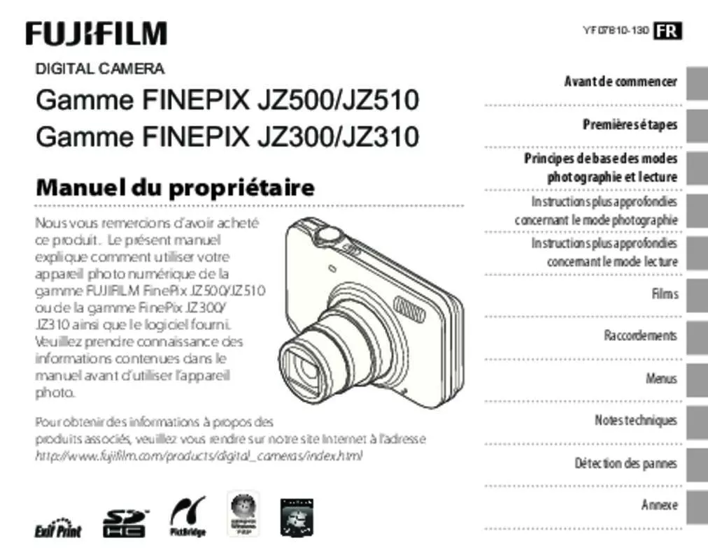 Mode d'emploi FUJIFILM FINEPIX JZ500